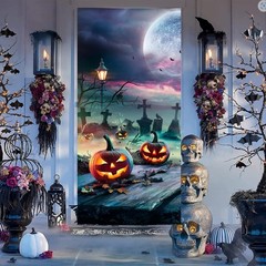Halloween Decorations Horror Moon Night Pumpkins Bats Door Cover Banner 71X29.5″