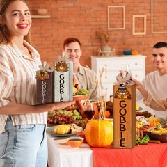 3 PCS Fall Table Decor Thanksgiving Centerpiece Square Wood Autumn Block Sign