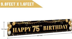 Elegant 75th Birthday Decoration Banner – Black & Gold, 9.8×1.6 ft – Reusable