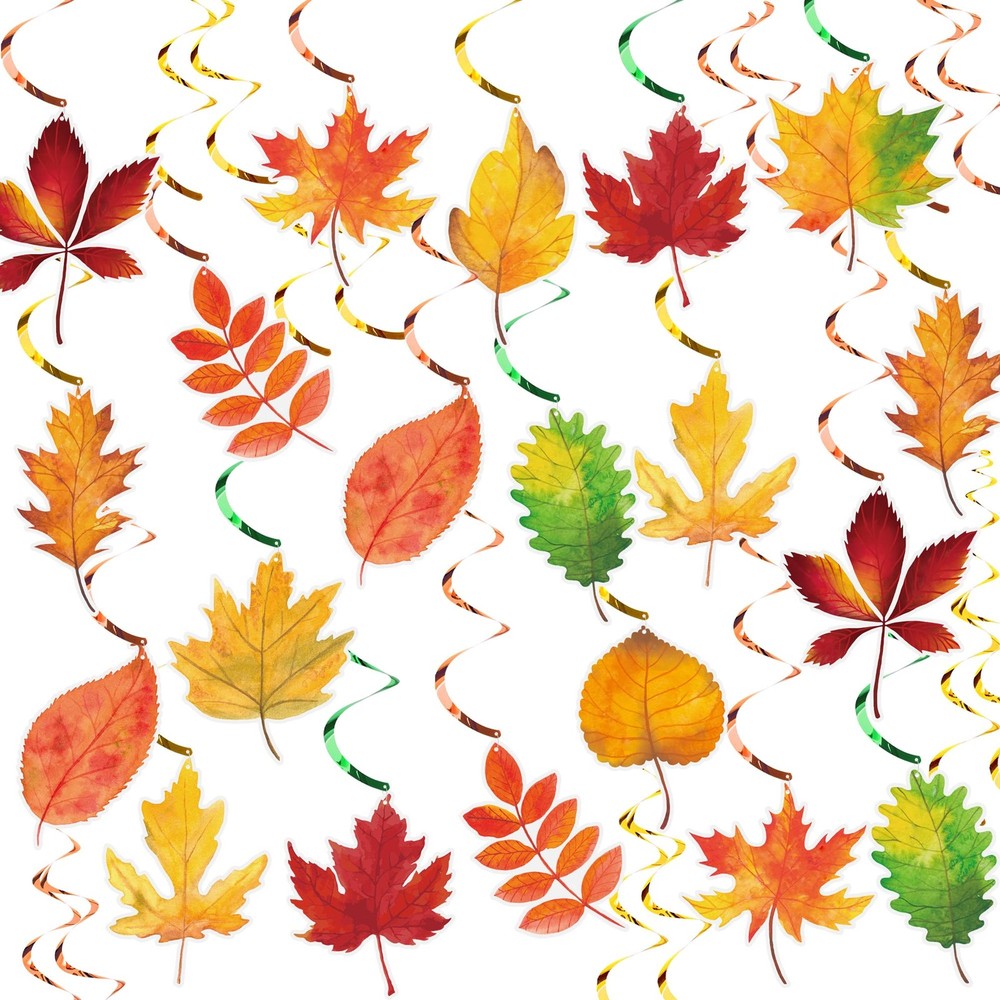 30 Pcs Fall Leaves Hanging Swirls Thanksgiving Maple Leaf Swirls Streamers Th…