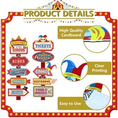 20 PCS Circus Carnival Decorations Theme Party Photo Booth Props Welcome Signs
