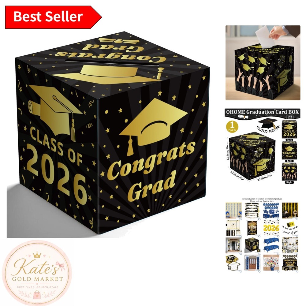 Versatile Black Gold Graduation Card Box – Perfect for Class of 2026 Parties