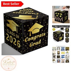 Versatile Black Gold Graduation Card Box – Perfect for Class of 2026 Parties