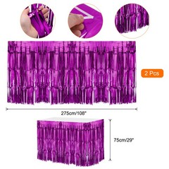 2 Pcs 29×108 Inch Rose Red Metallic Foil Fringe Tinsel Table Skirts