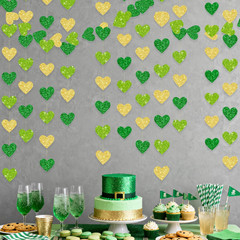 Gold and Green Heart Party Decorations Glitter Paper Love Heart Hanging Banner S