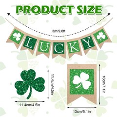 St. Patrick’s Day Banner Glitter Lucky Burlap Banner Green Shamrock Paper Banner