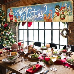 Vintage Christmas Decorations Merry Christmas Banner Vintage Santa Claus Snowman