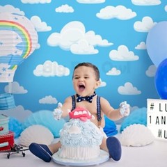 Blue Sky White Clouds Backdrop Cartoon Kids Newborn Birthday Party Photography
