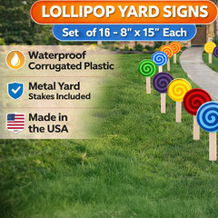 Lollipop Yard Decorations Candy Theme Party Lawn Stakes Pathway Signs 16 Pack