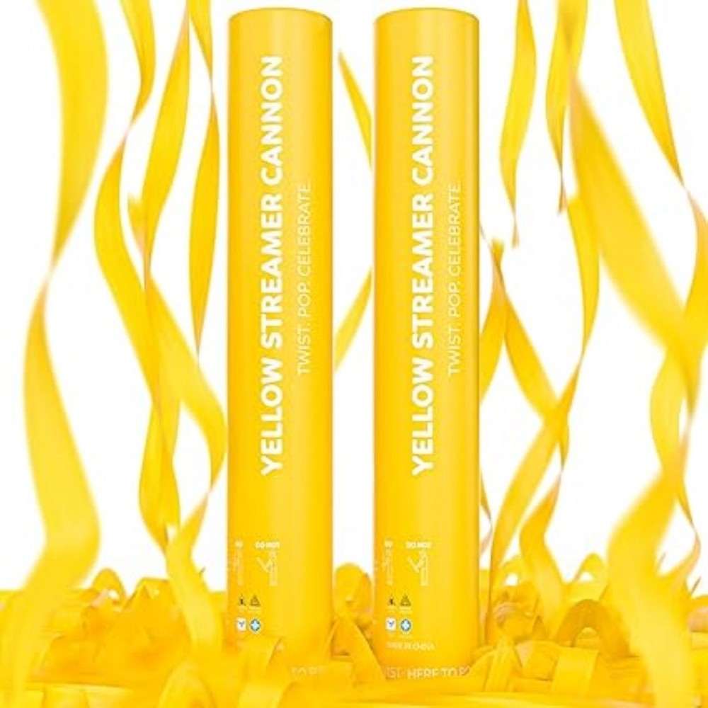 2 Pack Streamer Confetti Poppers, 12» Biodegradable Yellow Cannon, Pride Party