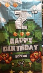 New Minecraft Pixel style Happy 2nd Birthday photo Backdrop Banner 7×3 ft