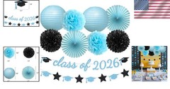 Festive Class 2026 Graduation Celebration Kit Light Blue Black Banner Backdrop