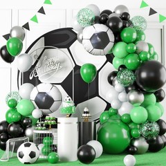Soccer Party Balloon Garland Arch Kit, Green Black White Metallic Sliver Ball…