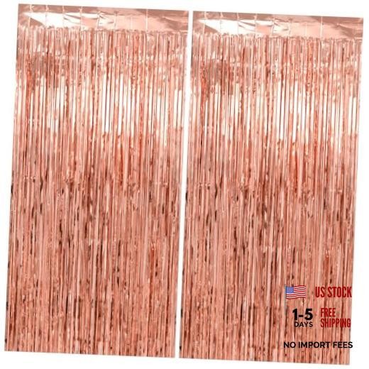 Thicken Tinsel Backdrop 2 Pack 3.3 x 6.6 39.4″W x 78.7″L (Pack of 2) Rose Gold