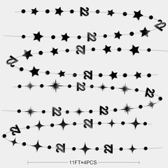 Black 22Nd Birthday Decorations Number 22 Circle Dot Star Garland Streamer Bunti