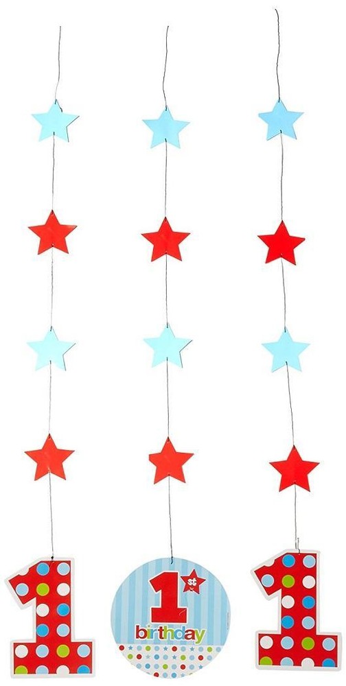 1st Blue Polka Dots & Stars Cute Kids Birthday Party Decoration Hanging Cutouts