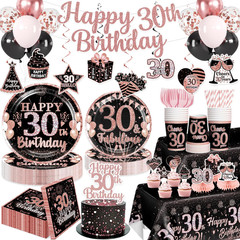 205Pcs Rose Gold 30Th Birthday Decorations for Her Complete Party Set, for 25 Gu