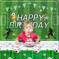 Soccer Happy Birthday Backdrop and Table Cover Set for Kids Soccer Themed Party