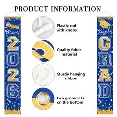 Graduation Door Banner 3 Pieces Set blue Graduation Door Decorations 2026 Congra