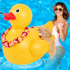 4 Feet Giant Rubber Duck with Luau Party Grass Skirts Hawaii Grass Skirt Inflata
