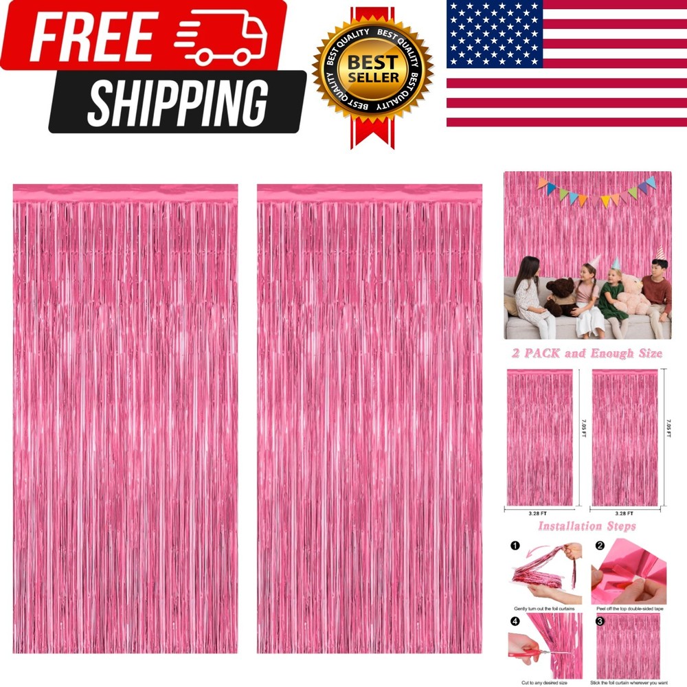2 Pack Pink Party Decorations, 3.28 FT x 7.05 FT Pink Backdrop, Metallic Tins…
