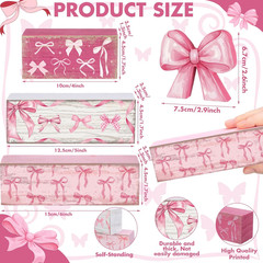 4 Pcs Pink Bow Party Decorations Coquette Table Decor Wooden Pink Bow Block S…