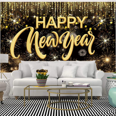 Happy New Year Hanging Extra Large Fabric Sign Poster Background Banner with Fir