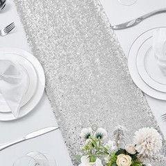 6 Packs 12 x 108 inches Silver Sequin Table Runner Glitter Silver Table Runne…
