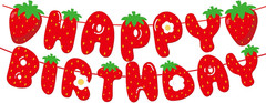 Strawberry Happy Birthday Banner,Pre-Strung Strawberry Birthday Party Decoration