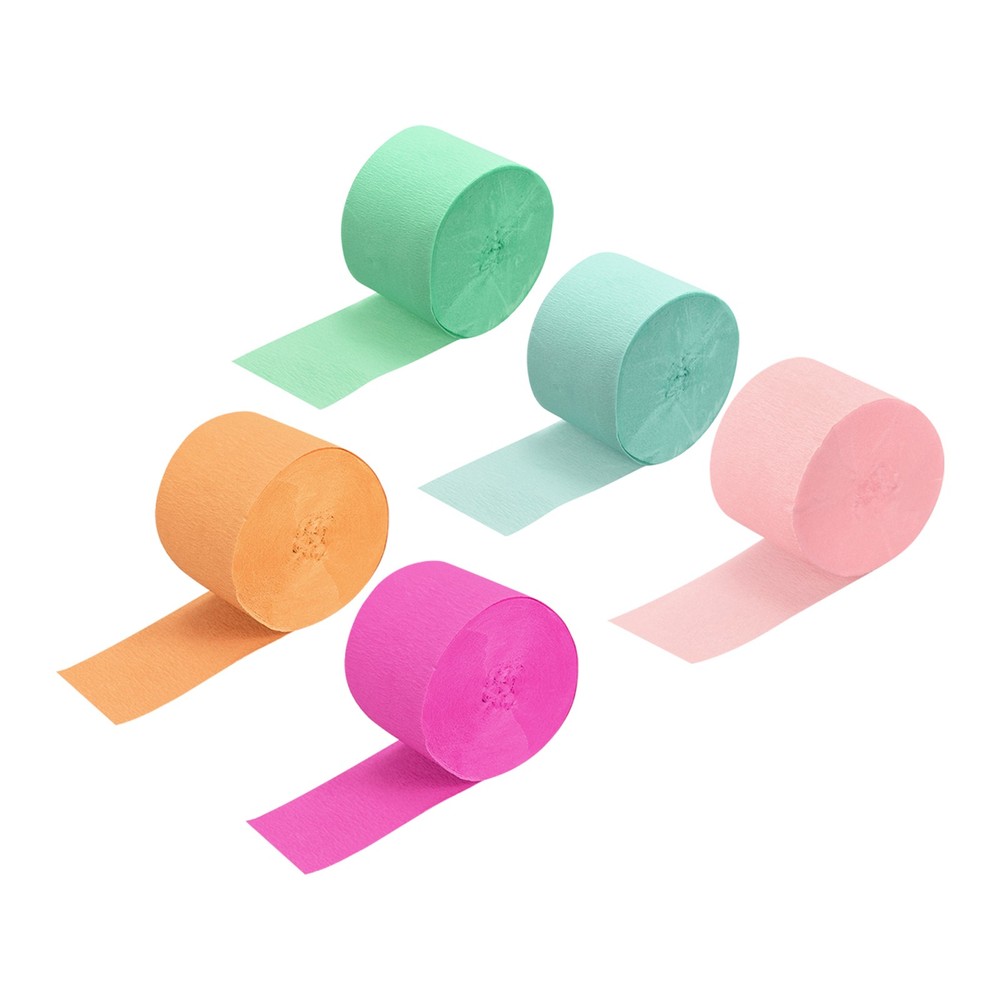 Crepe Paper 2 Inch x 27 Ft, Orange, Mint Green, Colorful Set, Pack of 5