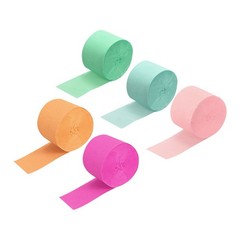 Crepe Paper 2 Inch x 27 Ft, Orange, Mint Green, Colorful Set, Pack of 5