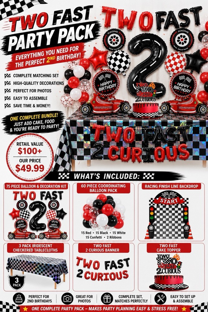 Two Fast 2nd Birthday Racing Party Complete Decoration Kit 141PC