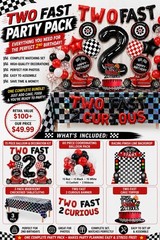 Two Fast 2nd Birthday Racing Party Complete Decoration Kit 141PC