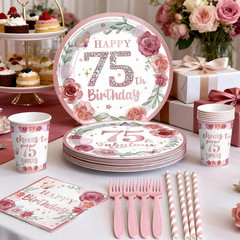 Yingto 196 PCS 75th Birthday Decorations for Women, Happy 75th Birthday Party Su