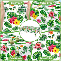 4Pcs Luau Party Decorations, 108″ X 54″ Floral Leaf Tablecloth, Disposable Plast