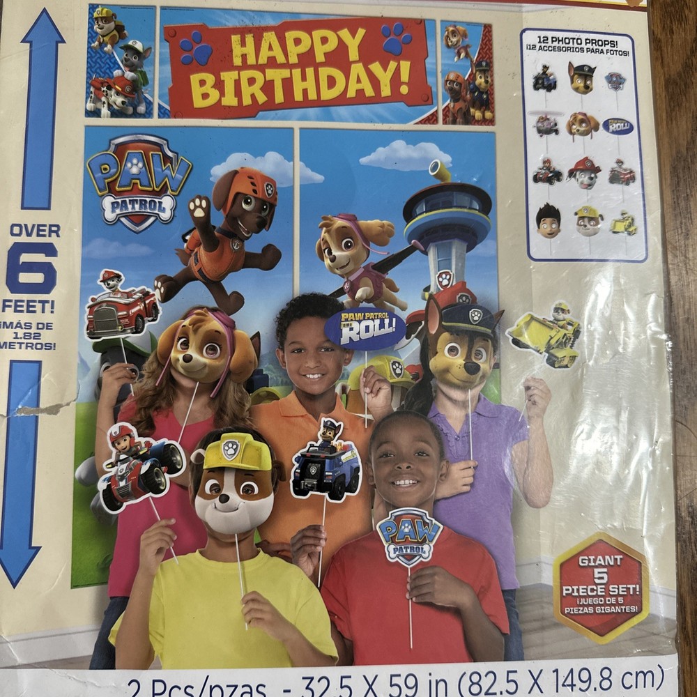 Paw Patrol Scene Setters With Props. Happy Birthday Party Decoration Poster Mask
