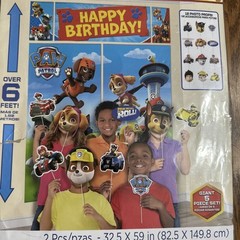 Paw Patrol Scene Setters With Props. Happy Birthday Party Decoration Poster Mask