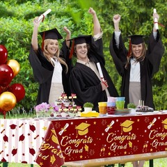 Graduation Tablecloth Party Decorations Class of 2026 3 Pack Maroon and Gold