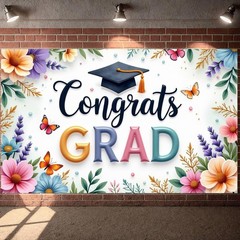 Graduation Backdrop 2026 Floral Congrats Grad Banner for Party Colorful