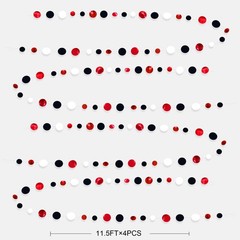 46 Ft Red Black and White Circle Dots Garland Hanging Paper Polka Dots Stream…