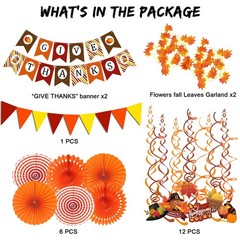 Give Thanks Pumpkin Maple leaf Paper Banner Triangle Flag Bunting Hanging