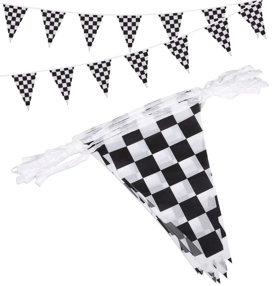 Checkered Themed Banner, 21 Pcs Flags, 30ft String, Race Car Party Decor
