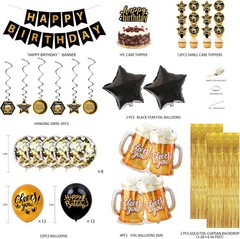 Black and Gold Party Decorations for Men and Women: Happy Birthday Banner, Fr…
