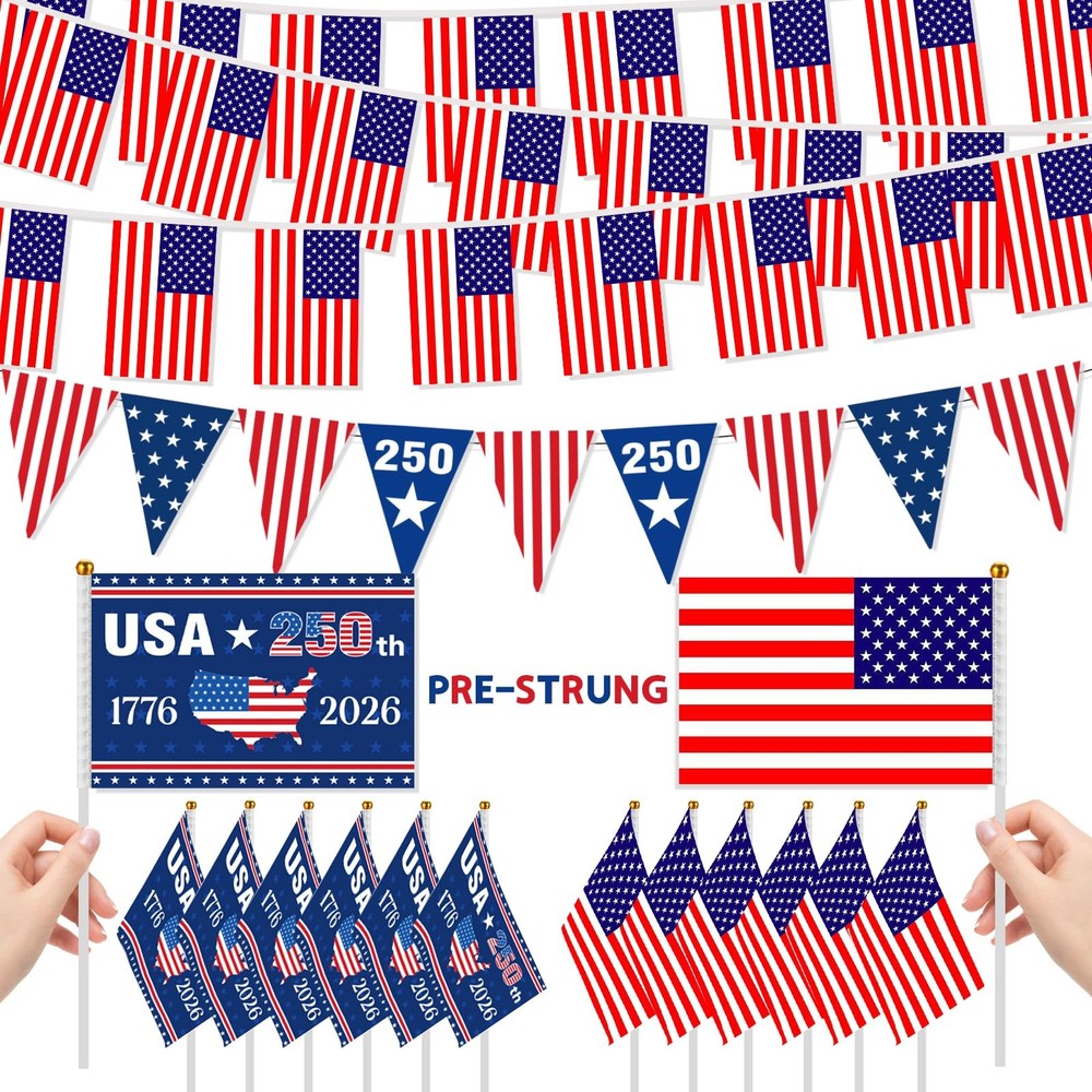 250th Anniversary Decorations 250 Anniversary USA Flags Including 12 Small Am…