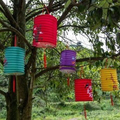 5 LED Lighted Paper Lanterns Hanging Decorations Set Colorful Party Home Decor