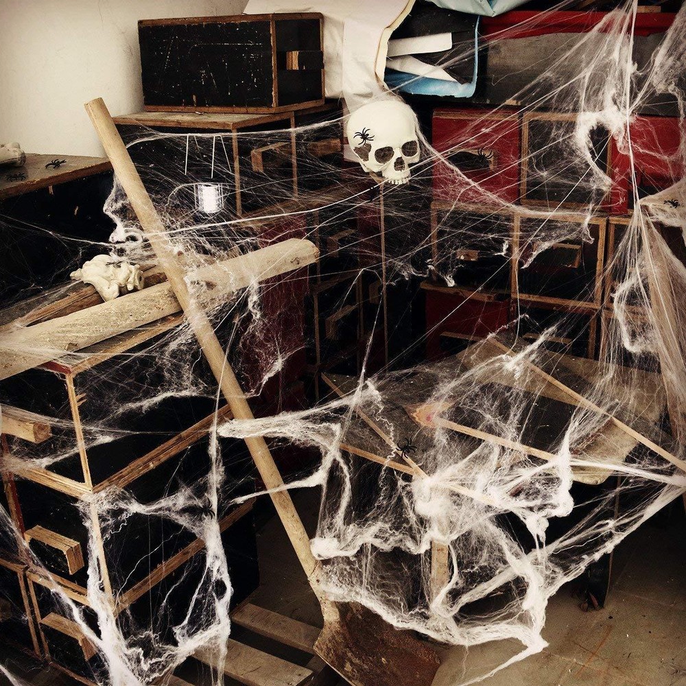 Halloween Spider Web with Black Spider Stretchable Cobweb Party Decoration