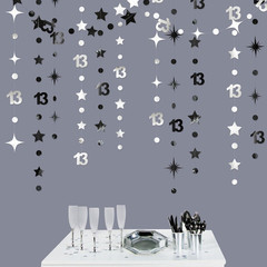 Silver Black 13Th Birthday Decorations Number 13 Circle Dot Twinkle Star Garland