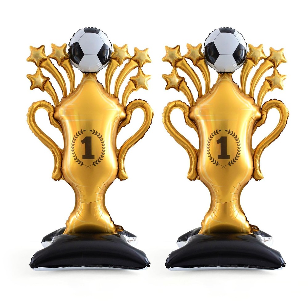 Gold Soccer Trophy Foil Balloon, 2PCS 59″ Giant Self Standing Champion Cup Ba…