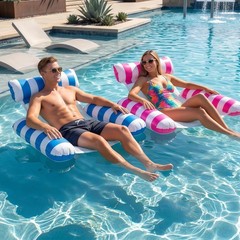 3PCS Pool Float Chair 300LB Inflatable Adult Swimming Lounge Floats Set