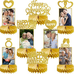 8Pcs Gold Happy Wedding Anniversary Decorations Honeycomb Centerpiece, Gold Glit